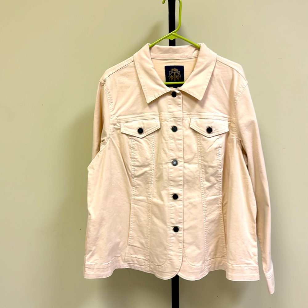Plus size Talbots peach colored denim jacket